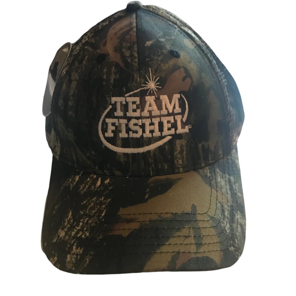 Mossy Oak Camo Trucker Cap Hat NWT‎ TEAM FISHEL Spellout Snapback Licensed